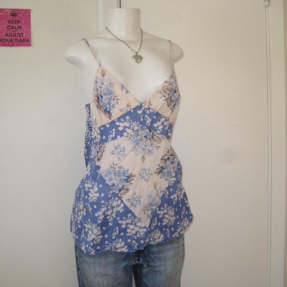 Y2k Guess Vintage Blue & White Floral Lace babydoll Cami - Picture 7 of 7